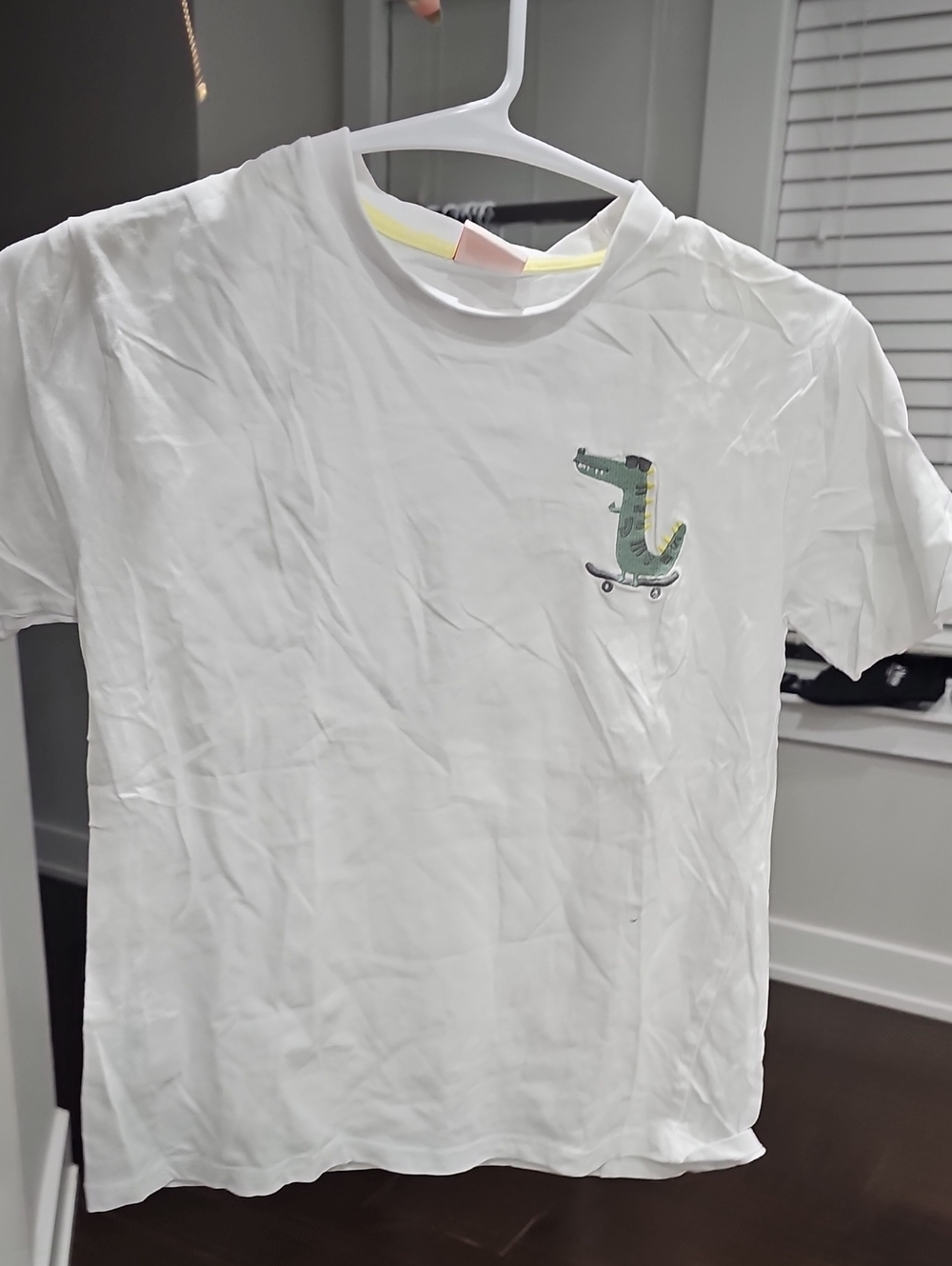 Kids White Short-Sleeve Tee with Green Crocodile Skate Graphic